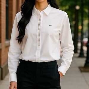 Paul & Shark Yatching Long Sleeve Embellished Front Lace Sides Button Down Shirt